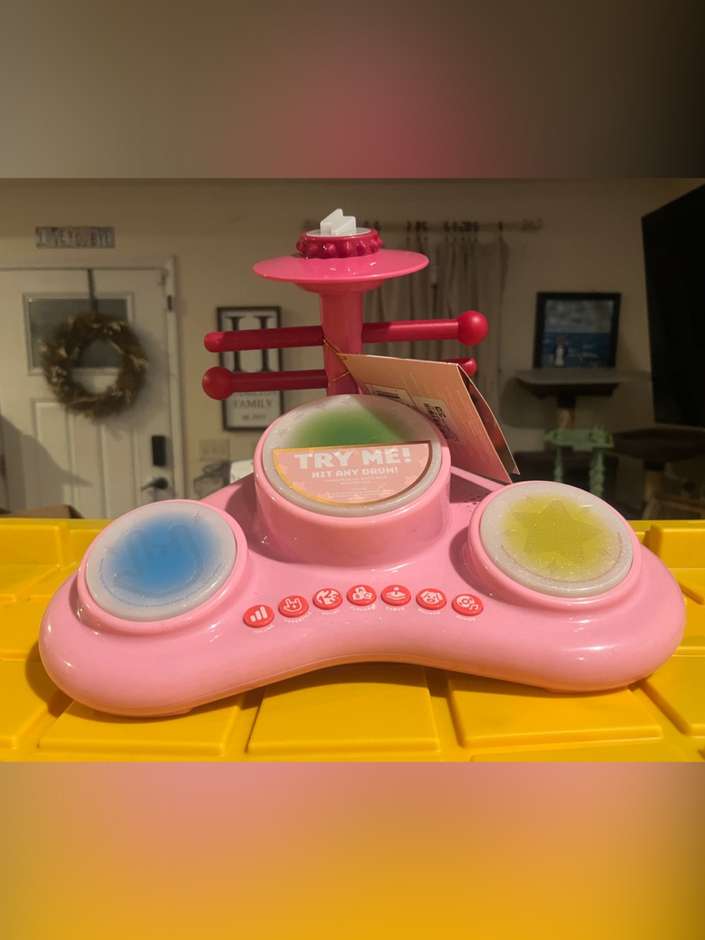 FAO Schwarz Pink Electronic Drum Set with Blue and Yellow Pads